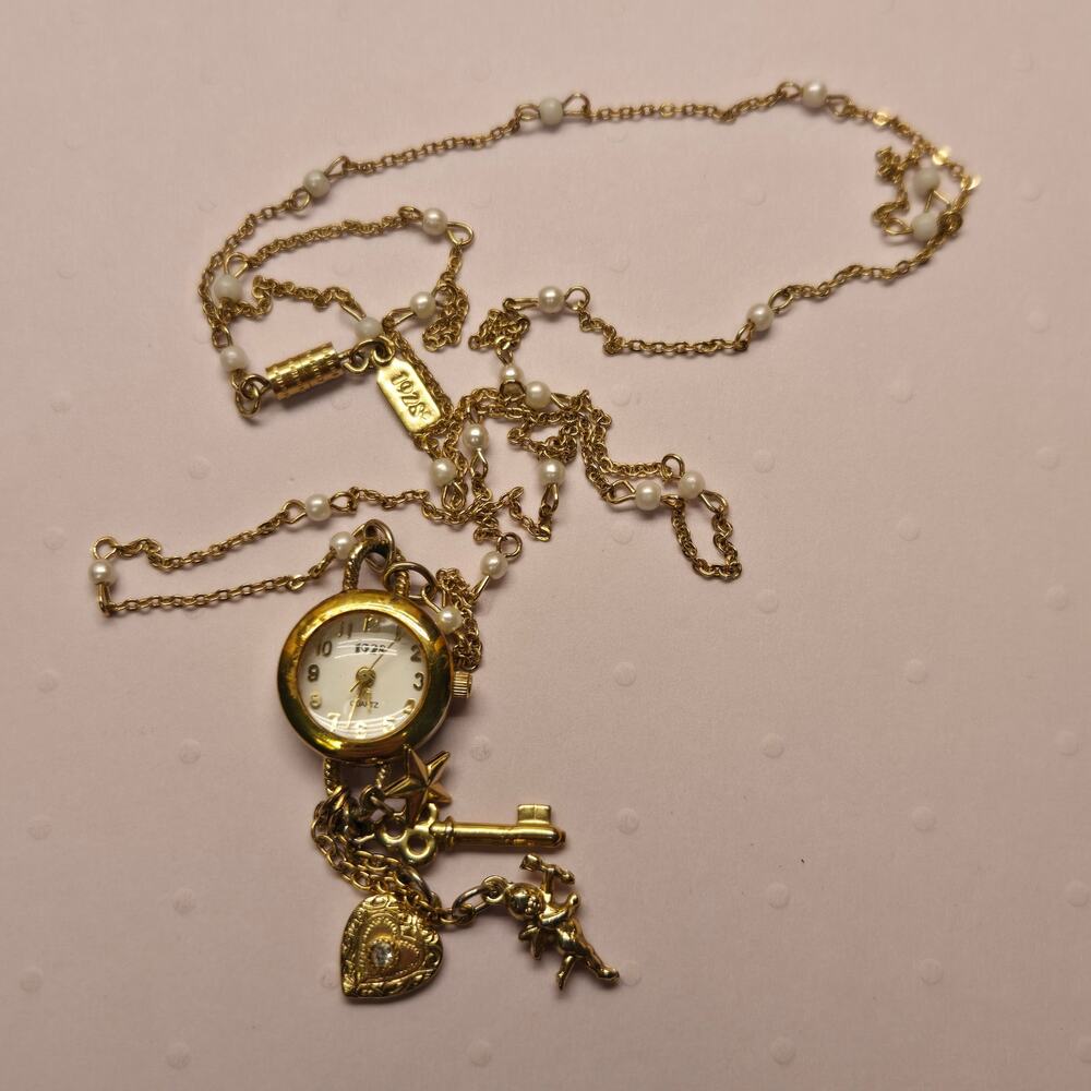 Vintage Signed 1928 Jewelry Co Watch Necklace - Victorian Revival - Picture 2 of 12